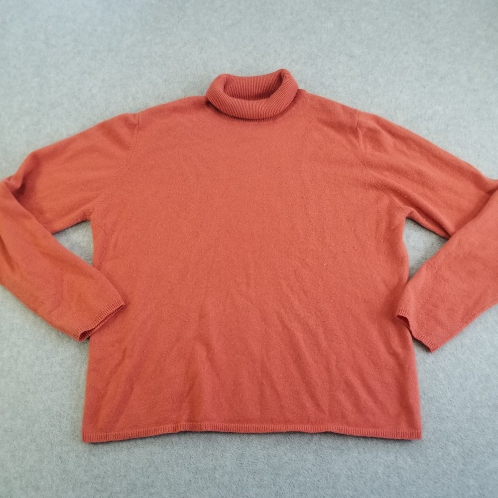 Vintage Valerie Stevens Cashmere Sweater Womens XL Orange Two-Ply Turtle Neck